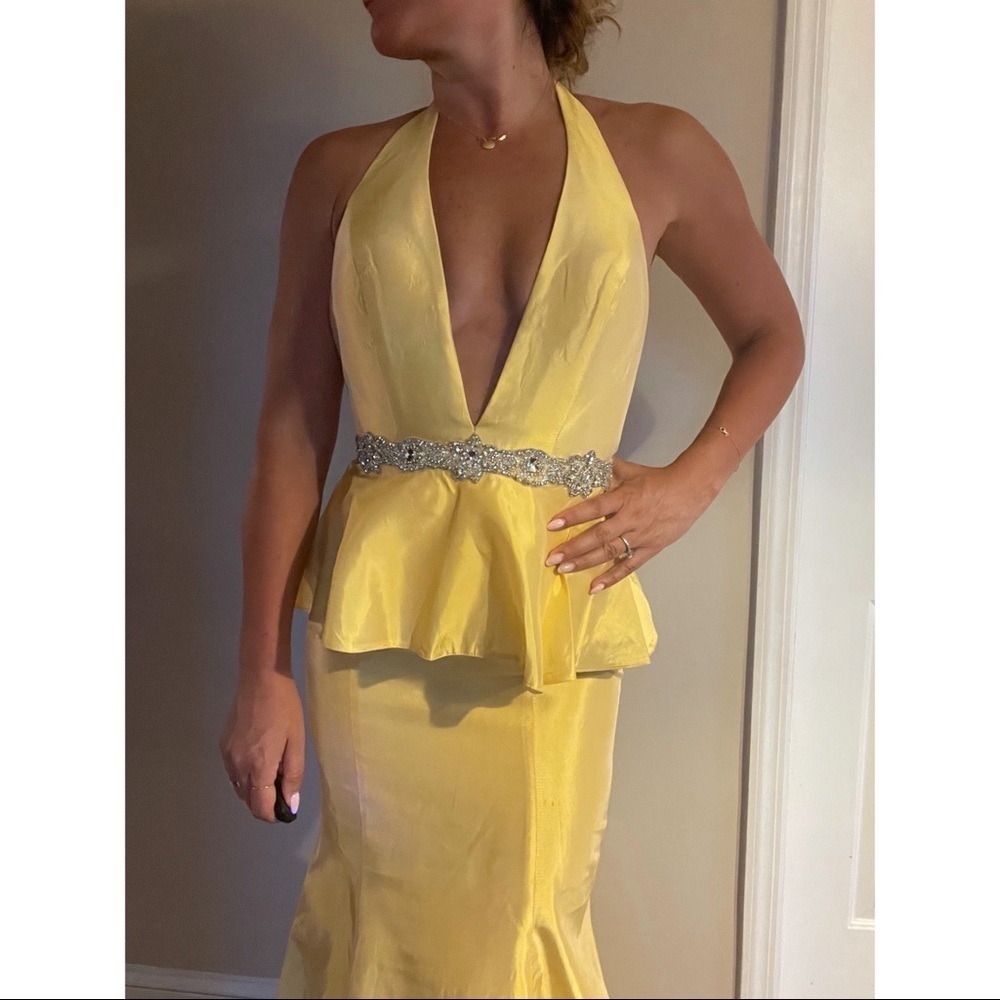 Jovani Halter Yellow Gown with Sequin - Picture 5 of 5